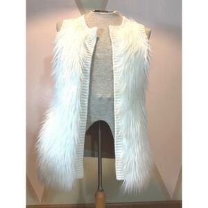 H&M Cozy Warm Womens White Knit Faux Fur Trim Vest Sleeveless Vest